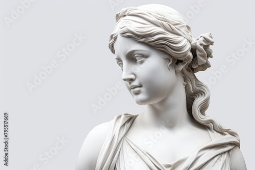 Gypsum copy of Ancient Statue Venus head isolated on white background. Plaster white Sculpture Woman face