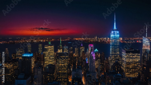 Night panorama of New York city USA 21.09.2016        