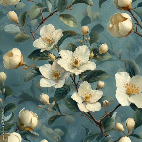 Elegant White Flowers Digital Art Wallpaper
