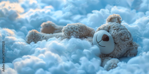 Cute baby teddy bear sleeping on the cloud relax and dream Heavenly Cuddle A Teddy Bear Finds Serenity on a Fluffy Sky