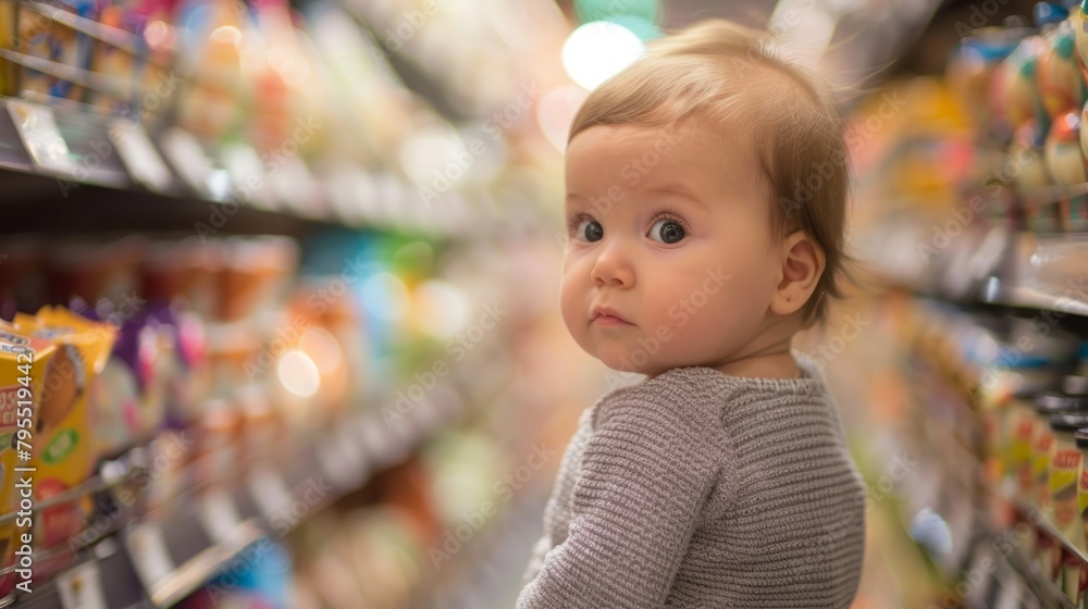 Baby in Grocery Store Looking at Camera Baby in Grocery Store Looking at Camera