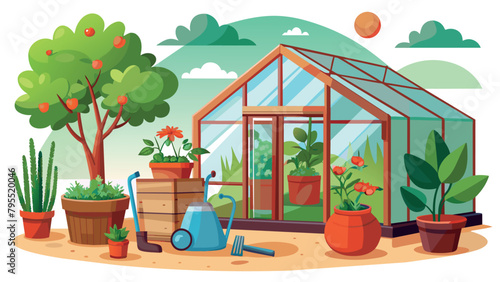 growing vegetables and fruits from seedlings in a greenhouse on a personal plot. spring landscaping work