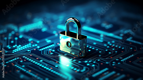 Padlock and internet technology networking connection. Cyber security internet and networking concept. Firewall to protect against hacker attacks.