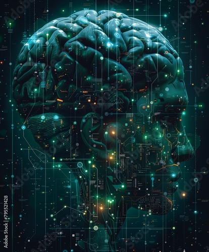 AI Brain Circuit Concept with Glowing Connections © Tadeusz