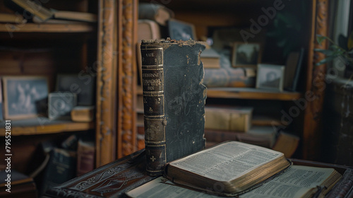 Vintage photography studio, an old Bible among mysterious negatives, capturing spiritual moments, super realistic