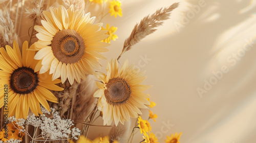 Vase filled with yellow sunflowers