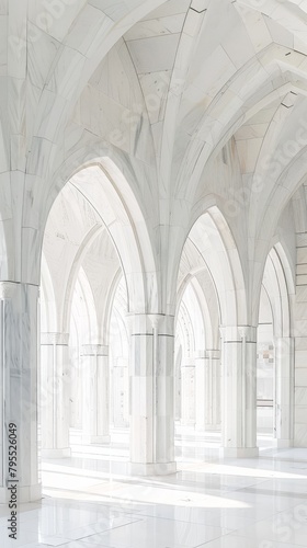 Pristine white cathedral facade minimalist marble design with elegant arches