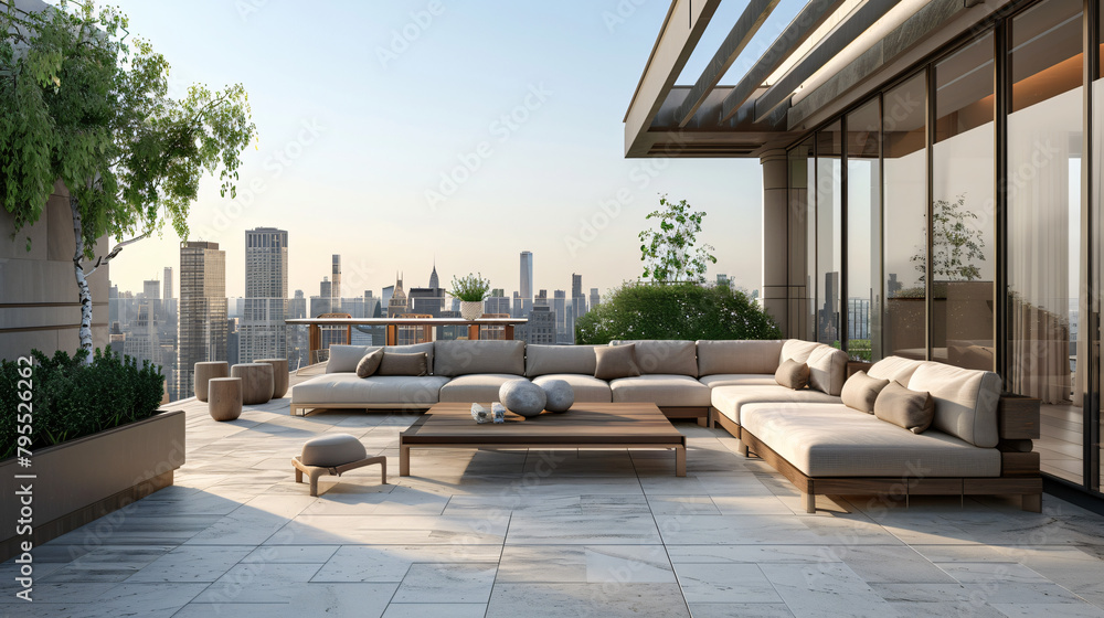 Urban Oasis: Stylish Rooftop Terrace with Panoramic Cityscape