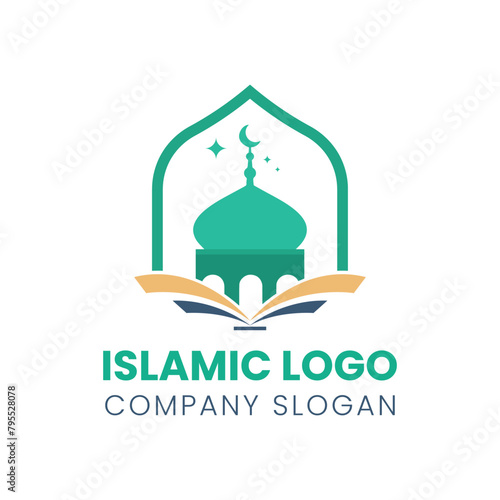 Islamic logo template, Ribbon islamic dome palace logo design template. Mosque logo ideas. inspiration logo design. template vector illustration