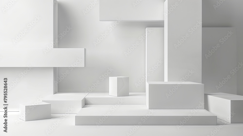 A white room with white boxes and white walls. The boxes are arranged in a way that creates a sense of depth and space. The room has a minimalist and modern feel A white room with white boxes and white walls. The boxes are arranged in a way that creates a sense of depth and space. The room has a minimalist and modern feel
