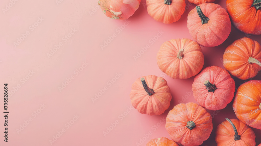 Small pumpkins on pink surface Small pumpkins on pink surface