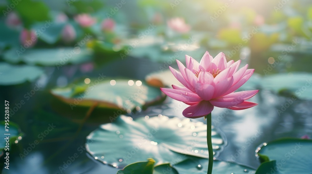 Fototapeta premium Pink flower floating in water