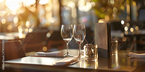  table in a cafe, food industry catering, menu with blur background photo