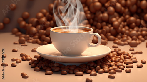 A cup of coffee with rising steam