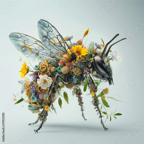 Unconventional Bee: Challenging Perceptions with Floral and Feather Elements photo