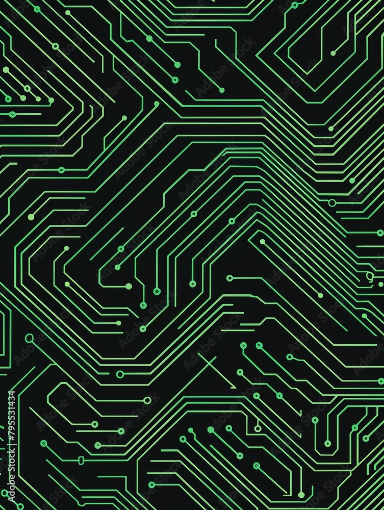Circuit board pattern, circuit lines, green color on black background, vector illustration style, flat design, symmetrical composition, symettrical, minimalist style, high resolution, no text or lette Circuit board pattern, circuit lines, green color on black background, vector illustration style, flat design, symmetrical composition, symettrical, minimalist style, high resolution, no text or lette