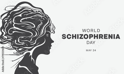 World Schizophrenia Day design with side portrait with messy and tangle mind. Vector illustration 