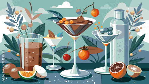 Gourmet Dessert Cocktails with Fresh Fruit Garnishes Illustration