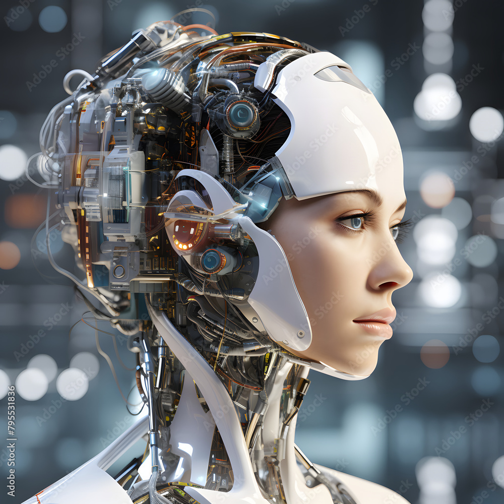Half woman half robot. Abstract illustration Half woman half robot. Abstract illustration