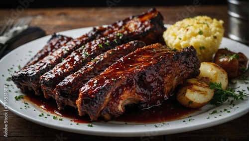 A plate of barbecue ribs