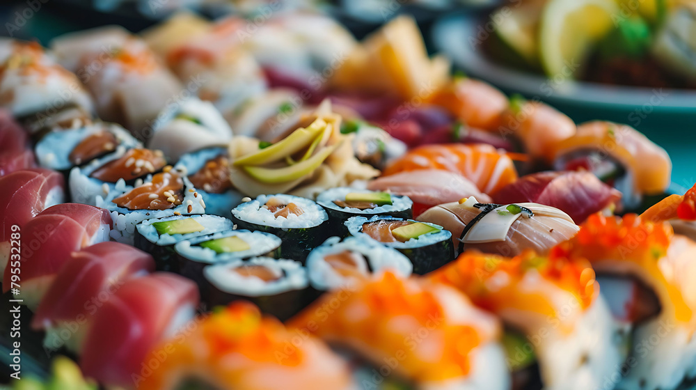a plate of sushi with various toppings
