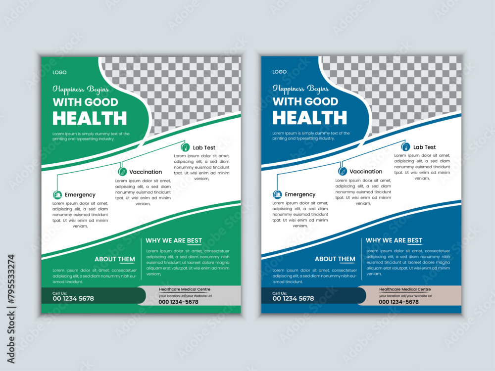 Obraz premium Corporate modern Medical flyer design with abstract shapes