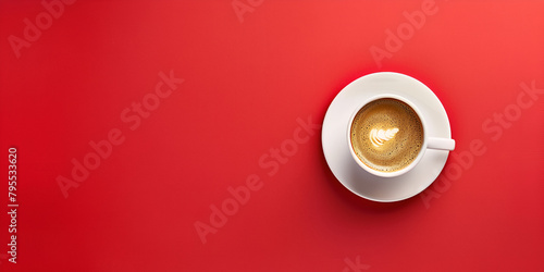 Flat lay of espresso coffee cup on red background coffee latte mockup 