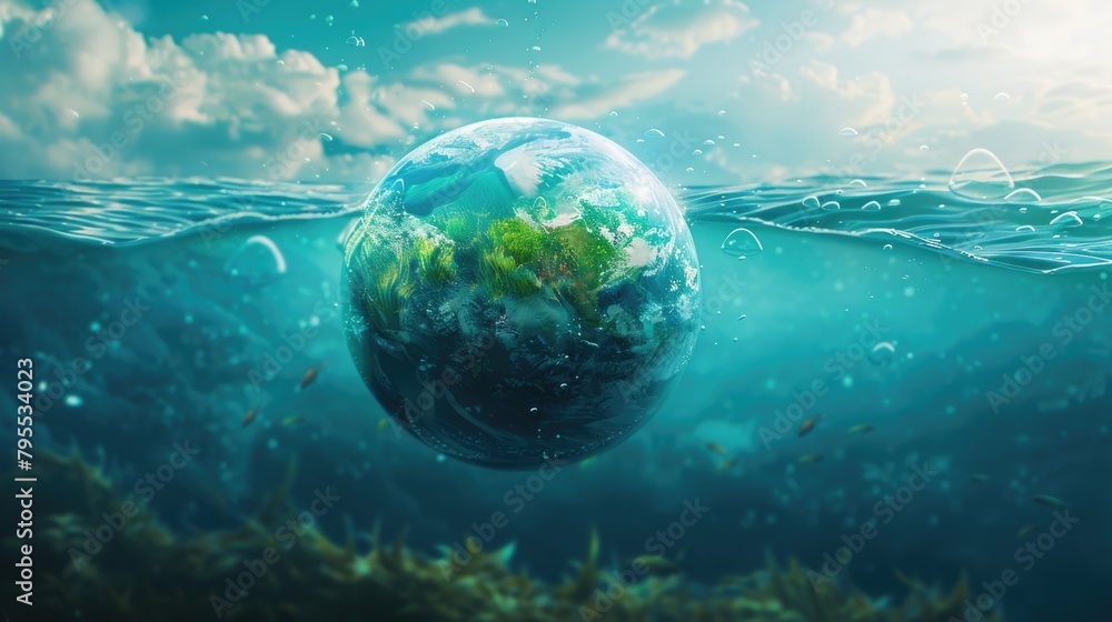 Planet under the ocean. World Ocean Day concept. Planet under the ocean. World Ocean Day concept.