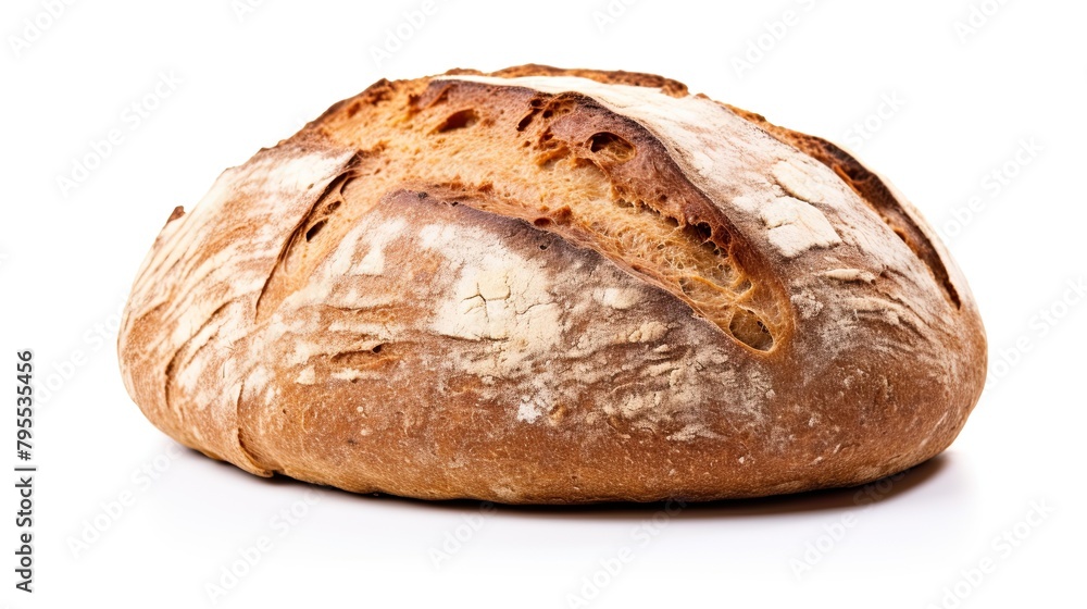 Fresh rye bread or whole grain bread. Isolated object on white background. Healthy baked bread,