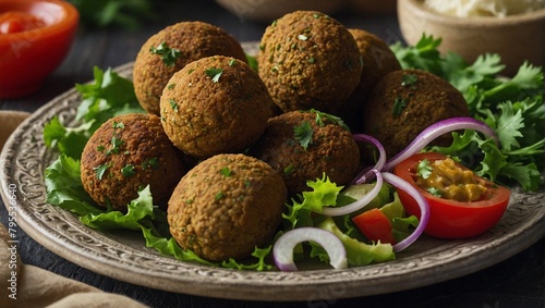 A plate of falafel with pita bread