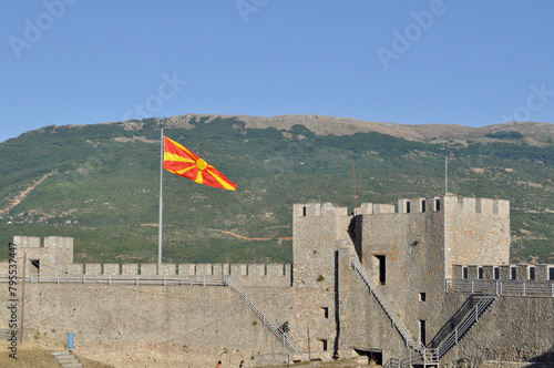 View of the massive walls of the fortress of king Samuil, located above Ohrid town, Republic Of Macedonia.