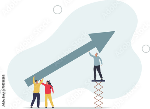 team help move arrow upward for growth.flat vector illustration.