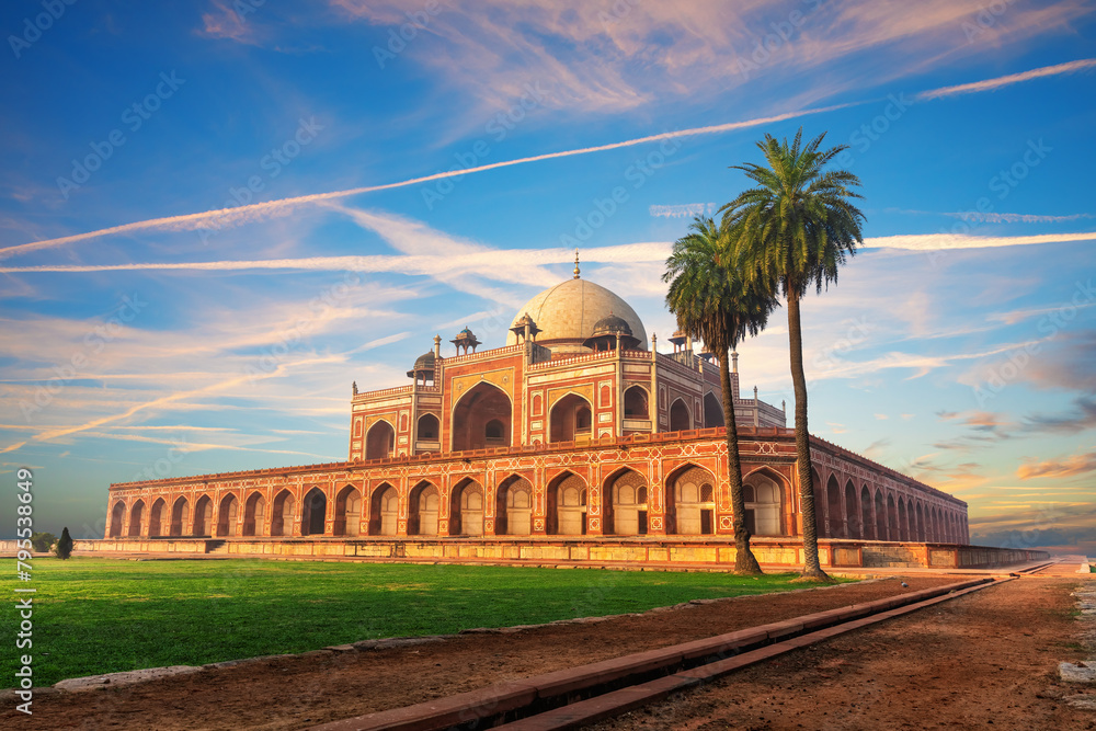 Beautiful view of the Humayun's Tomb at sunrise, Delhi, India