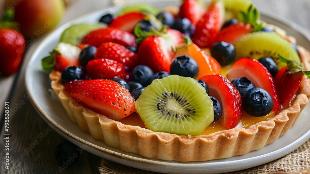 Fruit tart with utensils Fruit tart with utensils