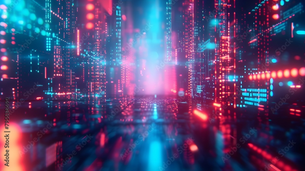 Obraz premium walls wrapped in digital binary codes with blue lights in the technology gateway