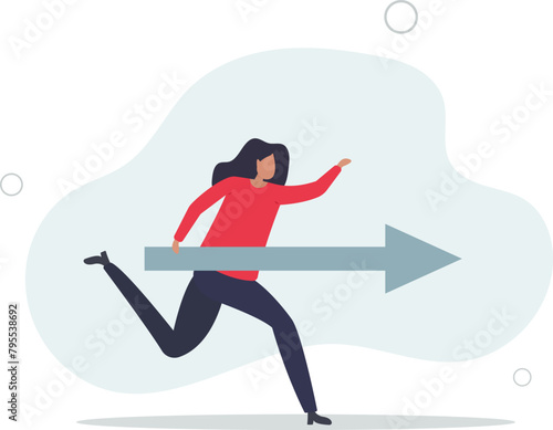 confidence businesswoman running with arrow direction.flat vector illustration.