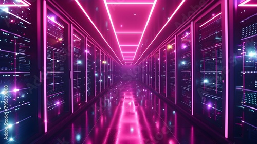 walls wrapped in digital binary codes with blue lights in the technology gateway