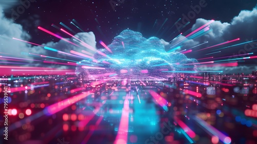 walls wrapped in digital binary codes with blue lights in the technology gateway