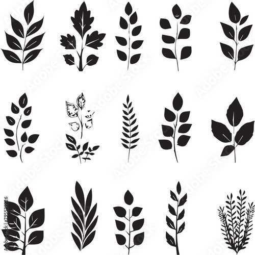 set of silhouette leaves 