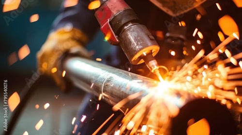 Sparks during the welding process of stainless steel pipes