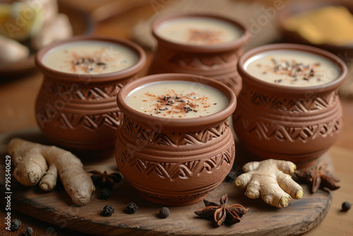 Cups of traditional masala chai close up 