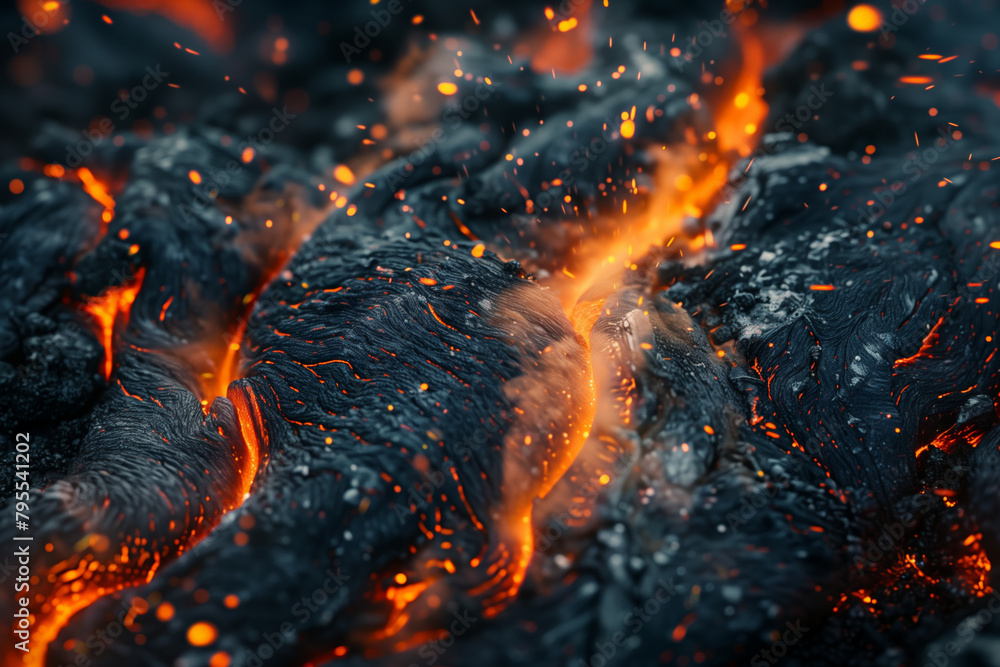 Luminous lava flow in volcanic terrain, power of nature 8k wallpaper background Luminous lava flow in volcanic terrain, power of nature 8k wallpaper background