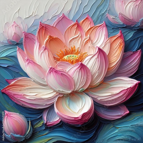 thick oil paint brush stroke art of lotus flower
