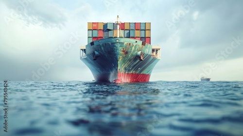 Container ship or cargo shipping business logistic import and export freight transportation by container ship in the open sea