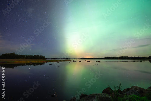 Aurora Borealis over the sea. Finland