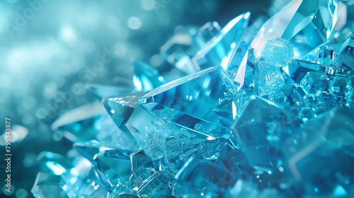 Cyan hexagonal crystals growing on a 2D card, resembling natural mineral forms photo