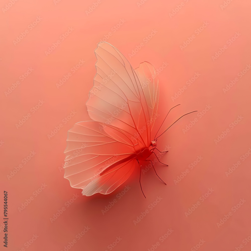Dark coral gradient background, Butterfly of salmon light and technological computational, salmon tones, minimalism, dark coral background, 3D rendered - obrazy, fototapety, plakaty 