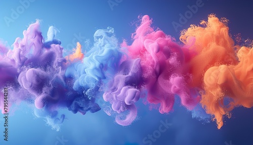 3D volumetric explosion blot of multi-colored paint in air or liquid water photo