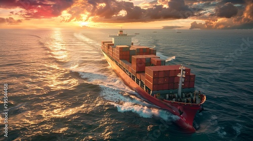 Aerial view of container cargo ship in sea.