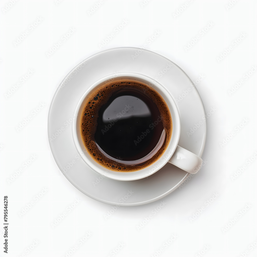 Aerial View of Hot Coffee in a White Ceramic Cup on a Plate Aerial View of Hot Coffee in a White Ceramic Cup on a Plate
